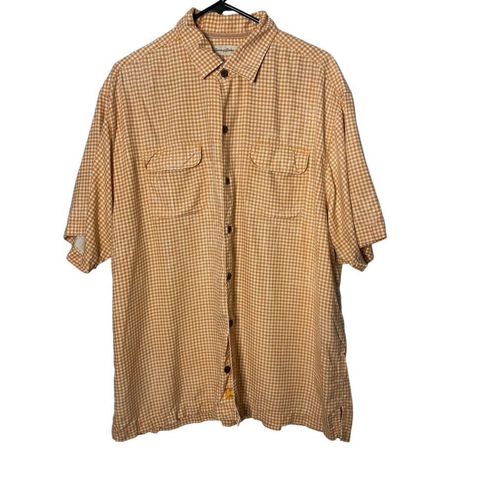 Tommy Bahama 100% Silk Gingham Button Front Shirt Men’s Size XL
